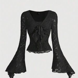 SHEIN Black Lace Flare Sleeve Blouse